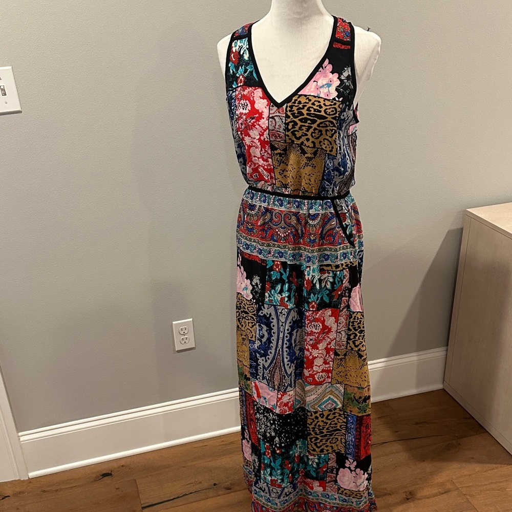 Anthro Tolani Patchwork Floral V-Neck Maxi Dress in Multicolor